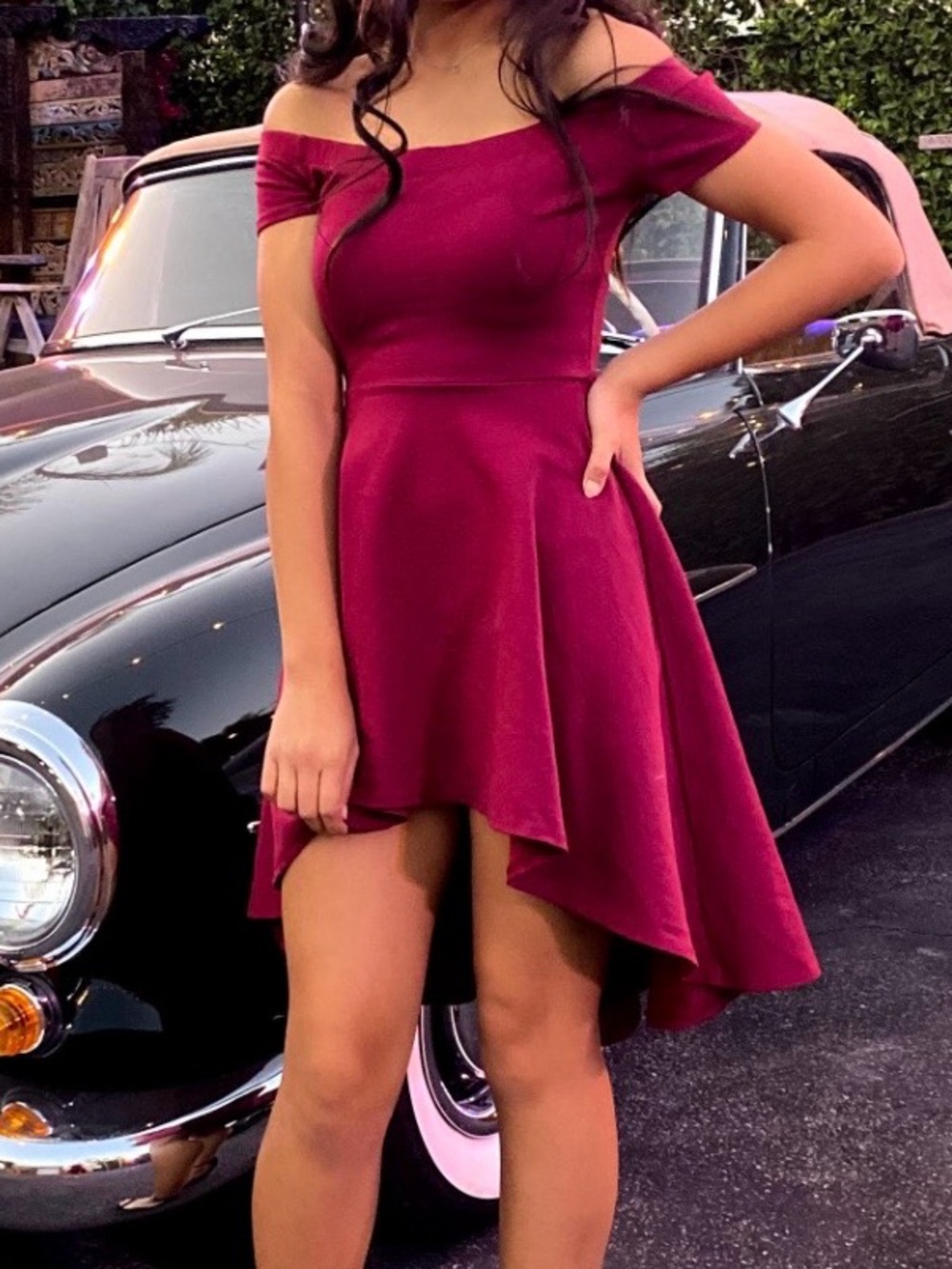 Off-Shoulder Burgundy Skater Dress